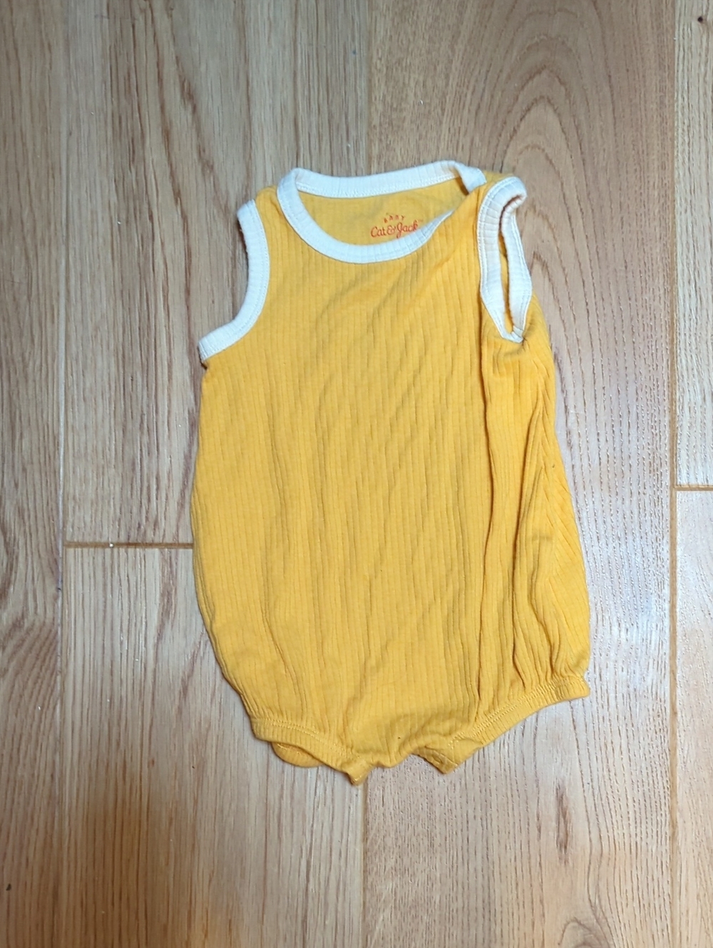 Cat & Jack Yellow Ribbed Sleeveless Baby Romper with White Trim